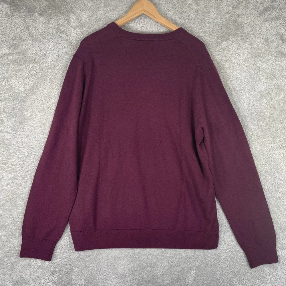 Banana Republic Sweater Mens Large Burgundy 100% Merino Wool V-Neck Pullover